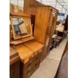 A VICTORIAN SATINWOOD DRESSING CHEST AND MIRROR-DOOR WARDROBE