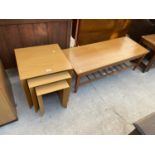 A VINTAGE TEAK COFFEE TABLE AND MODERN NEST OF THREE TABLES