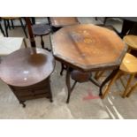 AN EDWARDIAN INLAID CENTRE TABLE AND SMALL SEWING TABLE