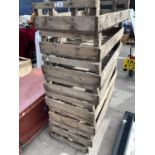 EIGHT VINTAGE WOODEN POTATO SPRITTING BOXES