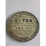 A GLASS 2-TEA TOKEN H J FLEET COVERED MARKET NEWCASTLE A/F