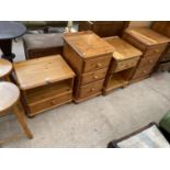 TWO MODERN PINE CHESTS OF THREE DRAWERS AND A PAIR OF LOCKERS