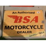 A BSA METAL ADVERTISING SIGN FOR THE MOTORCYCLE DEALERSHIP