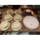 AN ASSORTMENT OF CHINA TO INCLUDE SOUP SAUCERS AND PLATES (ONE A/F)