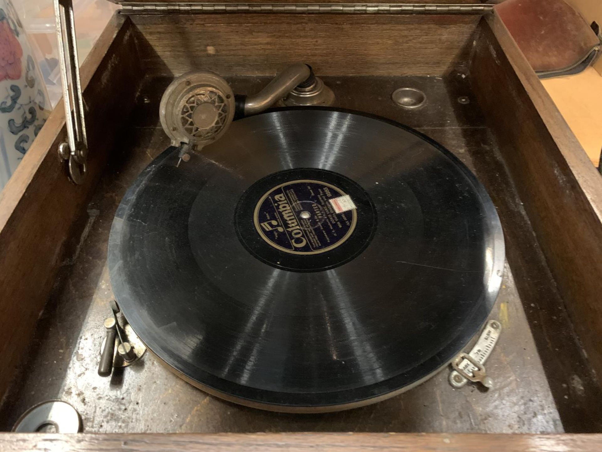 A VINTAGE WOODEN GRAMOPHONE - Image 2 of 2