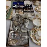 A LARGE QUANTITY OF SILVER PLATE CUTLERY AND BOXED TEASPOON SETS
