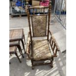 A BOBBIN TURNED OAK ROCKING CHAIR