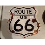 A SHAPED 'ROUTE 66' METAL SIGN
