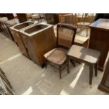 A PAIR OF DESK PEDESTAL, CANE BACK CHAIR AND PINK STOOL