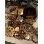 A LARGE COLLECTION OF BRASS CLOCK WORKINGS AND OTHER BRASS
