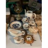 VARIOUS ITEMS OF CERAMICS AND A SHIPS WHEEL STYLE BAROMETER