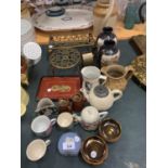 A SELECTION OF CERAMICS AND BRASS TO INCLUDE SOME CHINESE STYLE ITEMS