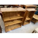 TWO MODERN PINE OPEN BOOKCASES