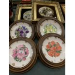 A SELECTION OF FRAMED ITEMS TO INCLUDE FOUR ROYAL ALBERT PLATES AND TWO CERAMIC PLAQUES