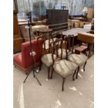 FOUR EDWARDIAN PARLOUR CHAIRS, SMALL OAK BOOKSHELF AND TWO LAMPS