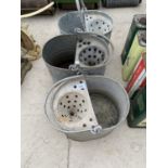 THREE GALVANISED MOP BUCKETS