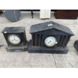 TWO SLATE MANTLE CLOCKS