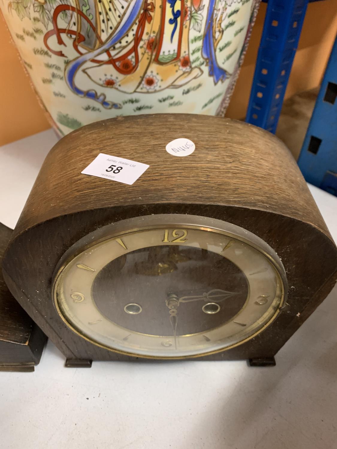 ONE NAPOLEON HAT WOODEN MANTLE CLOCK AND A WOODEN SMITHS MANTEL CLOCK - Image 2 of 3