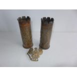 TWO WORLD WAR I TRENCH ART SHELL CASES DATED 1915 AND 1917, DECORATION OF SOMME AND ARRAS AND A