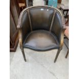 A THEODORE ALEXANDER OF LONDON BLACK PAITNED TUB CHAIR ON FLUTED LEGS