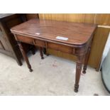 A 19TH CENTURY MAHOGANY FOLD OVER TEA TABLE, 34" WIDE