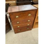 A VICTORIAN MAHOGANY SECRETAIRE CHEST WITH BRASS SCOOP HANDLE, 33" WIDE