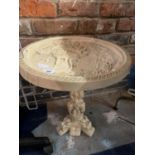 A CARVED ORIENTAL PEDESTAL/TABLE IN RESIN