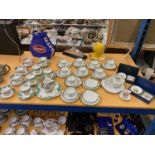 A LARGE COLLECTION OF TEAWARES TO INCLUDE COURT CHINA, SHELLY AND TWO BOXED WORCESTER AND MINTON