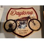 A SHAPED DAYTONA 'FACTORY RACER' METAL SIGN