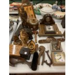 A SELECTION OF VARIOUS WOODEN ITEMS, MUSIC BOX, ORNAMENTS ETC