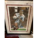A LIMITED EDITION 76/100 FRAMED PRINT OF ENGLISH RUGBY PLAYER JOSH LUCY DWBSA CERT ON REVERSE OF