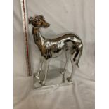 A LARGE DECORATIVE CHROME/SILVER EFFECT GREYHOUND DOG MODEL 46CM