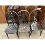 SIX OAK WHEELBACK DINING CHAIRS