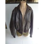 A USA LEATHER BOMBER FLIGHT JACKET BY SCHOTT