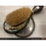 TWO WOODEN HAND MIRRORS WITH TWO BRUSHES