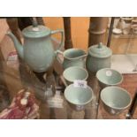 A BEAUTIFUL CHINESE CELADON 7 PIECE TEA SET FISH DESIGN MARKED TO BASE IN PERFECT CONDITION