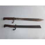 A GERMAN S98/05 BAYONET, 36.55cm BLADE, ALSO A SIMILAR BAYONET WITH CUT DOWN 28cm HATCHOT BLADE