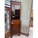 A GEORGIAN STYLE CORNER CABINET WITH THE UPPER PORTION ASTRAGAL GLAZED, 29" WIDE