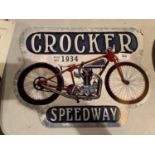 A SHAPED METAL CROCKER SPEEDWAY SIGN