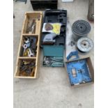 A PALM SANDER, PUNCH SET AND VARIOUS TOOLS