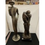 TWO MARKED RESIN FIGURES TO INCLUDE A LOVING COUPLE (1981) AND AN ART DECO STYLE LADY - AUSTIN