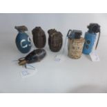 A COLLECTION OF INERT GRENADES TO INCLUDE MILLS, BELGIUM, FLASH BANG, A CHORLEY PRACTISE AND A