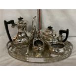 A FIVE PIECE SILVER PLATED TEA AND COFFEE SET WITH MATCHING TRAY