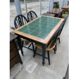 A TILED TOP KITCHEN TABLE AND FOUR WINDSOR STYLE CHAIRS