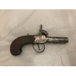 A MID 19TH CENTURY PERCUSSION CAP TURNOFF BARREL POCKET PISTOL WITH SLIDING SAFETY CATCH BY