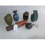 A COLLECTION OF INERT GRENADES TO INCLUDE USA PINEAPPLE, GERMAN RIFLE, MILLS, WORLD WAR I GERMAN EGG