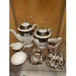 VARIOUS CRAMICS TO INCLUDE MASONS CUPS, SAUCERS, JUG AND MINTON ITEMS