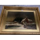 A GILT FRAMED OIL ON CANVAS OF A WINTER COUNTRY SCENE WITH SHEEP SIGNED W B WEBB