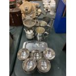 A QUANTITY OF SILVER PLATE INCLUDING THREE TANKARDS