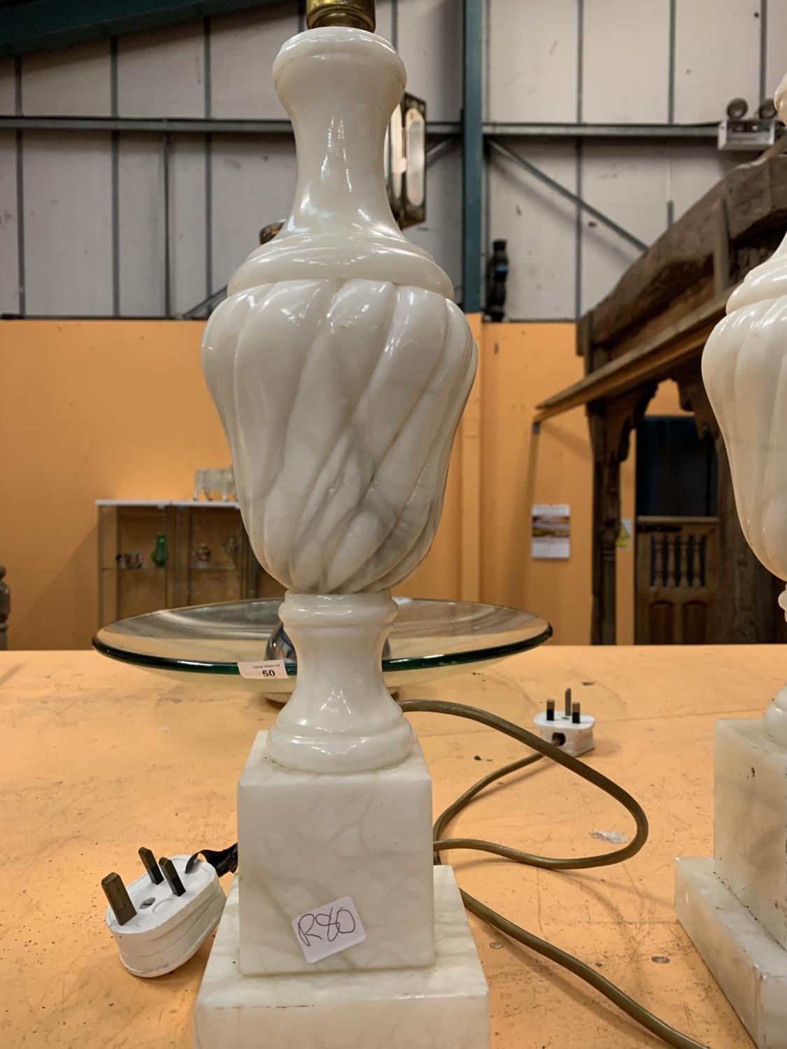 A PAIR OF CARVED MARBLE LAMPS - Image 2 of 2